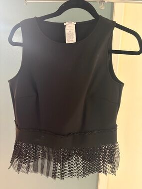 Wolford Black Sleeveless Tank with Mesh Fringe Hem